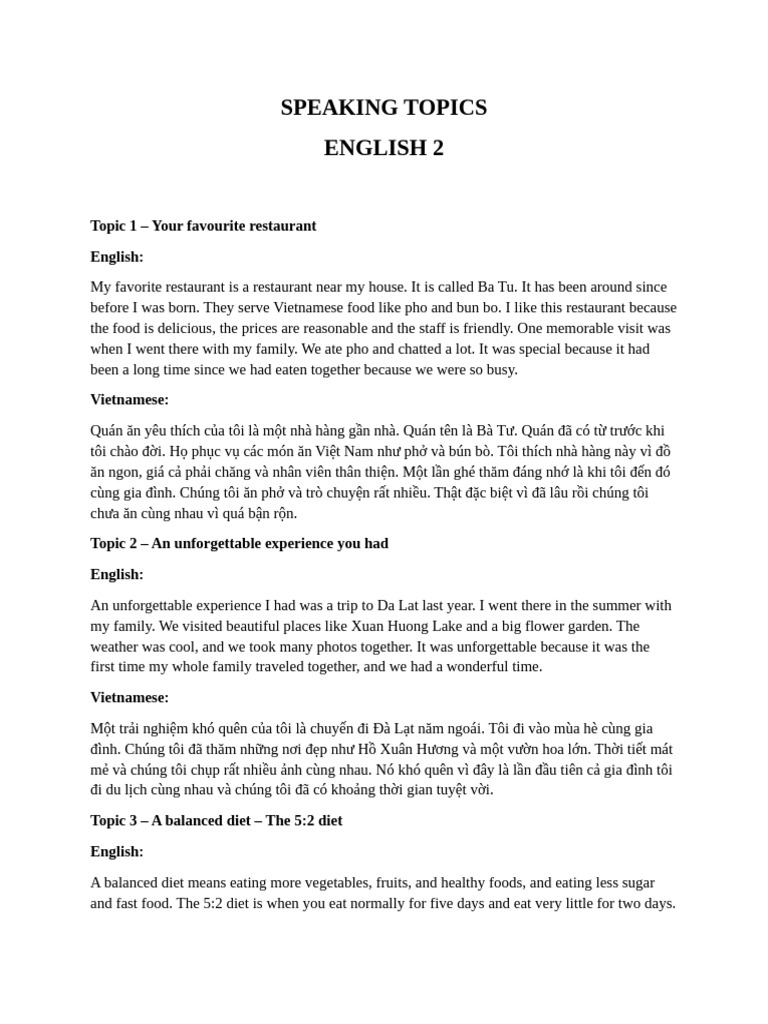 Speaking Topics | PDF