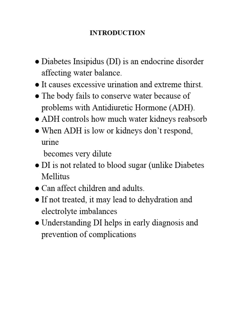 Understanding Diabetes Insipidus (DI) | PDF