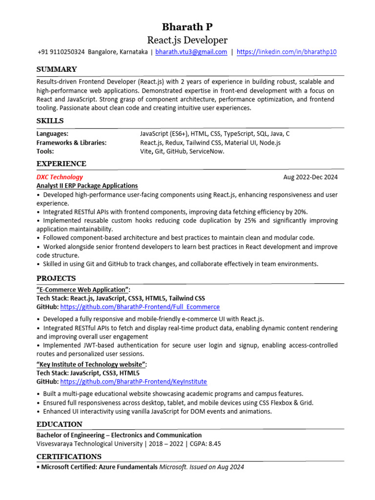 BharathP FRONTEND Resume | PDF | Java Script | Web Development