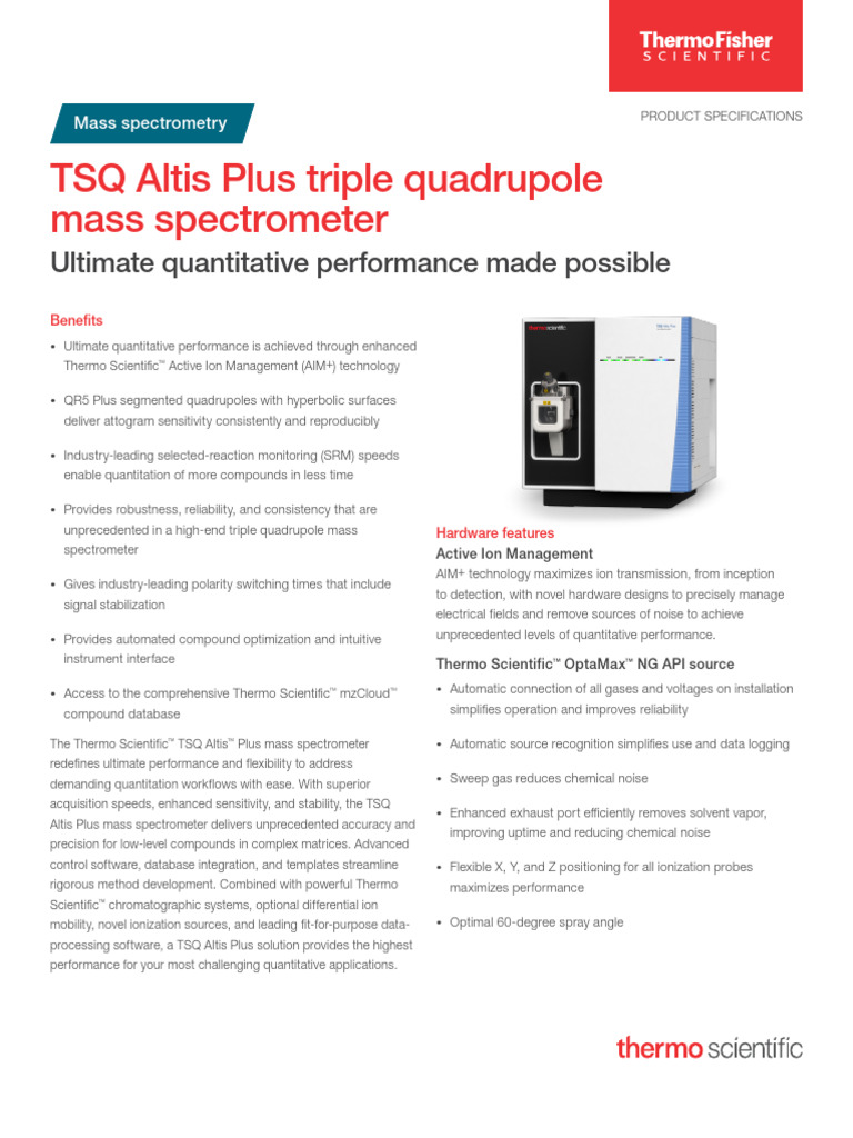TSQ Altis Plus Mass Spectrometer Benefits | PDF | Mass Spectrometry ...