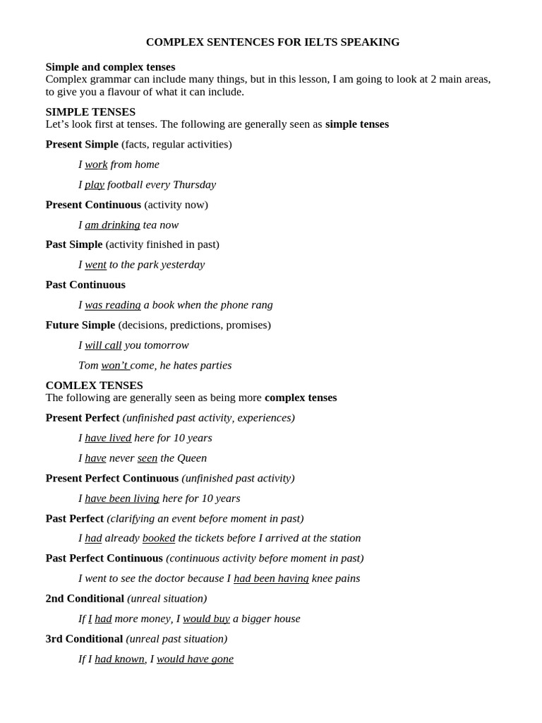 Complex Sentences for IELTS Speaking | PDF | Subject (Grammar ...