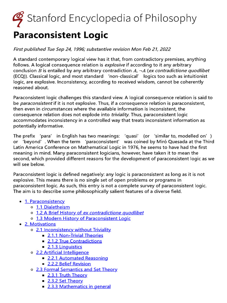 Paraconsistent Logic | PDF