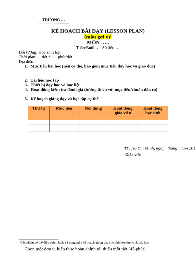 Goi Y - Lesson Plan - FORM | PDF
