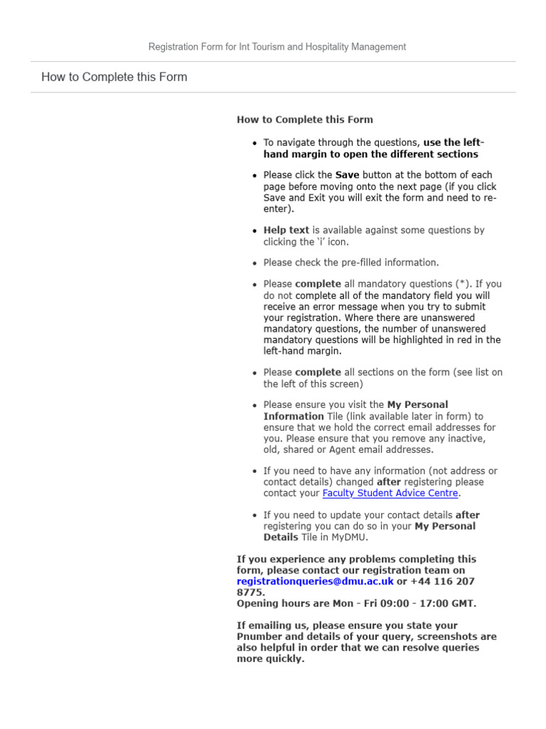 DMU Tourism & Hospitality Registration Form | PDF | Crimes | Crime ...