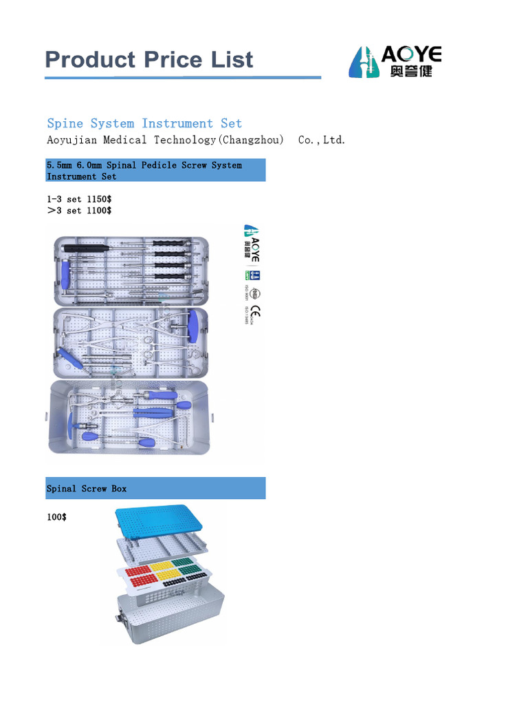 Spinal Instrument Set Pricing Overview | PDF