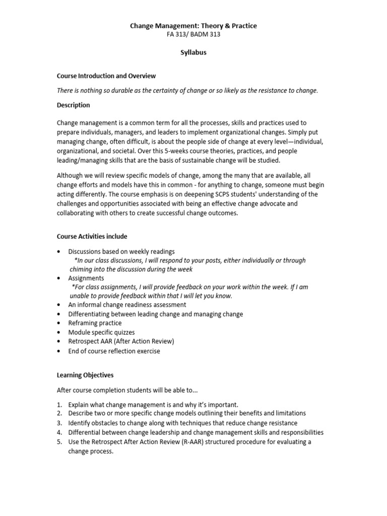 BADM_FA 313 Change Management | PDF | Change Management | Leadership