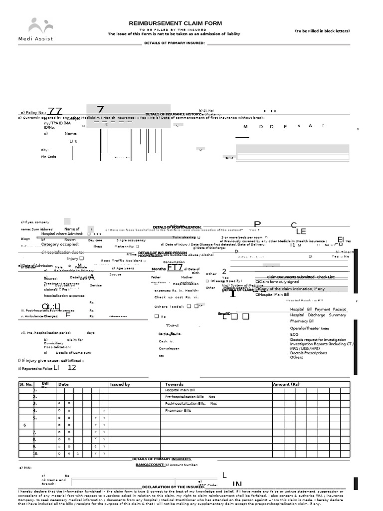 Hospitalization Reimbursement Claim Form | PDF | Medicine | Social Programs