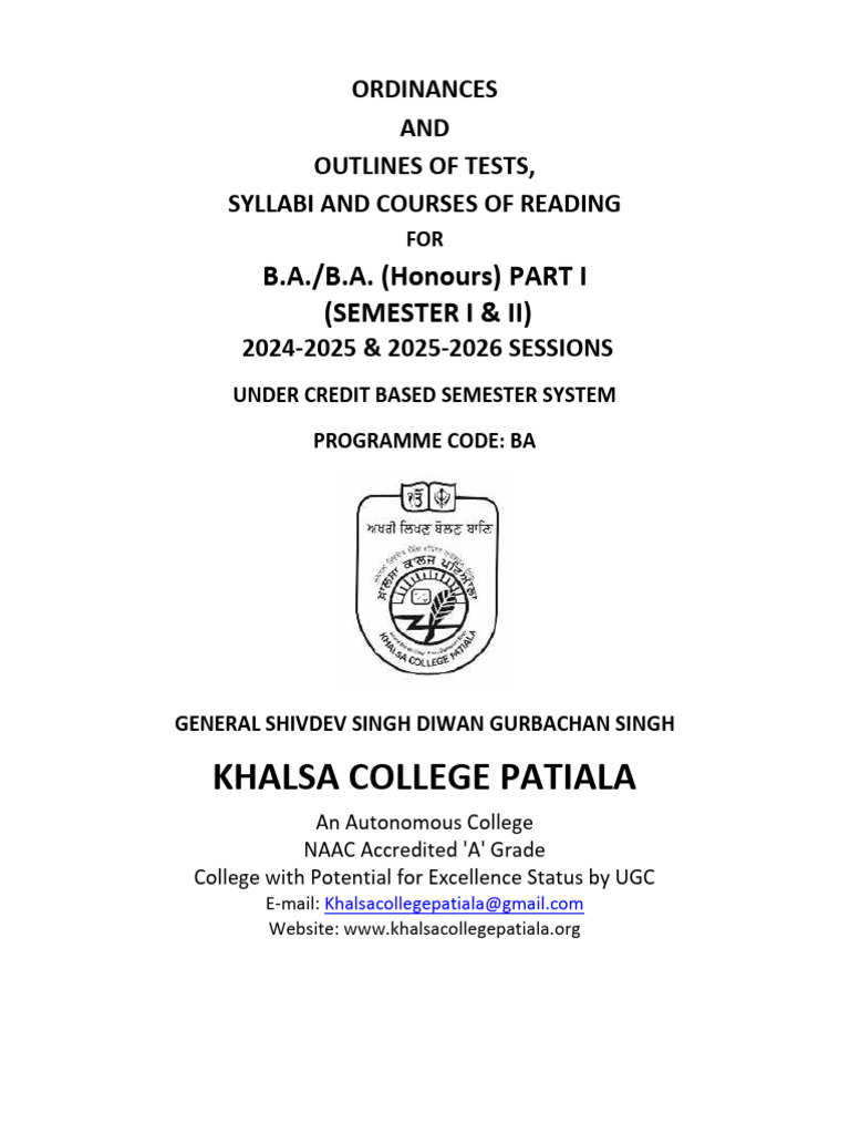 B.A. Part I Course Syllabi 2024-2026 | PDF | Stress (Linguistics) | Phoneme