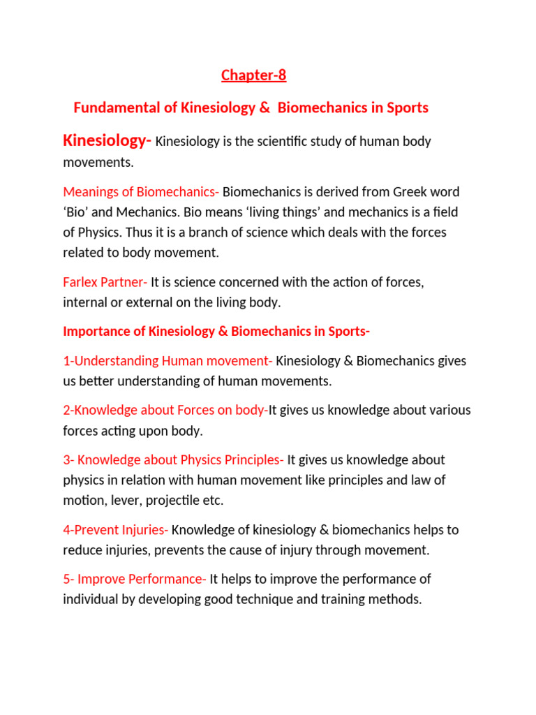 Kinesiology & Biomechanics in Sports | PDF | Anatomical Terms Of Motion ...