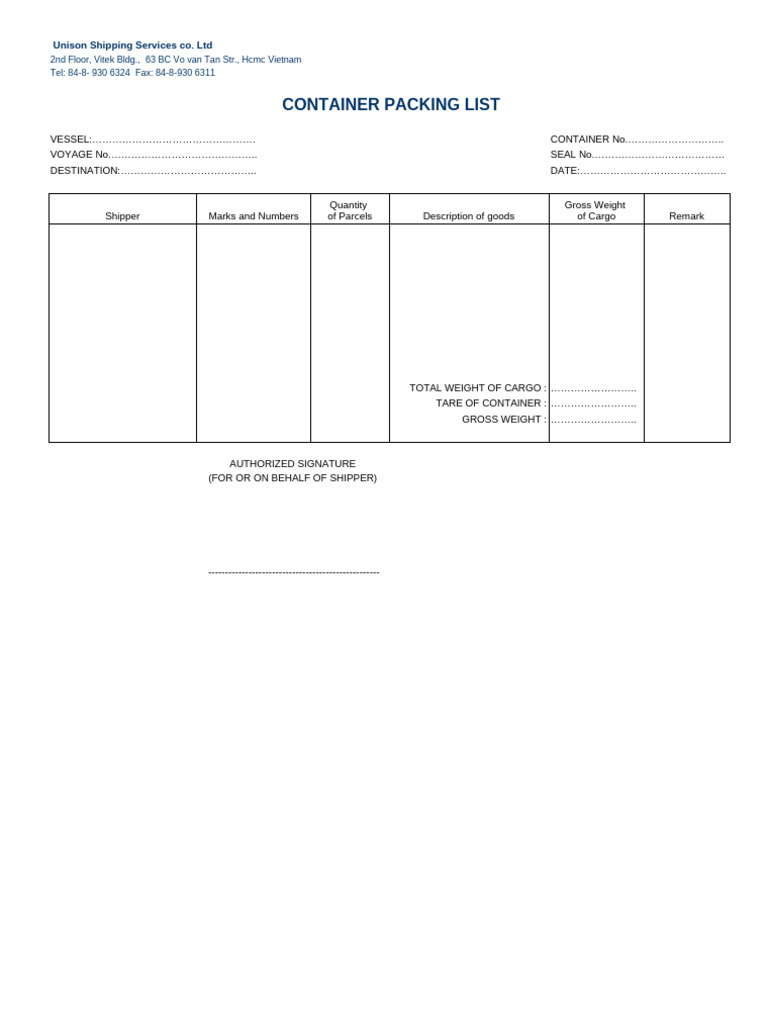 Container Packing List Template | PDF