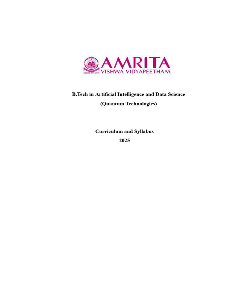 Curriculum Syllabus Btech Ai Data Sciences Quantum Technologies 2025 ...