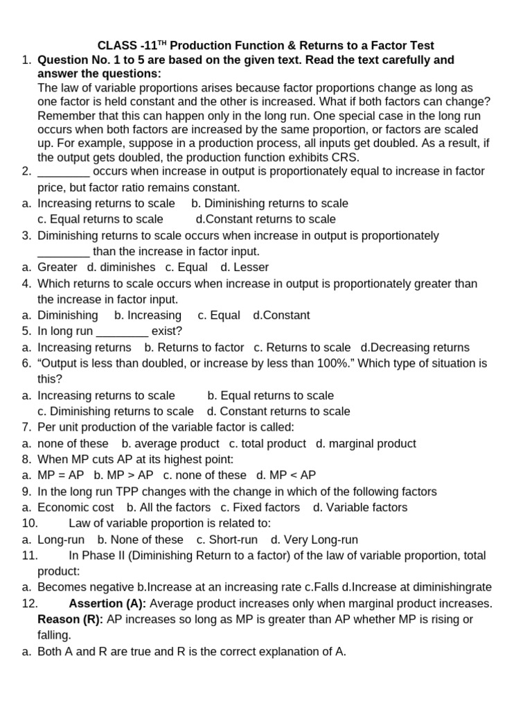 Production Function & Returns to Scale Test | PDF | Production Function ...
