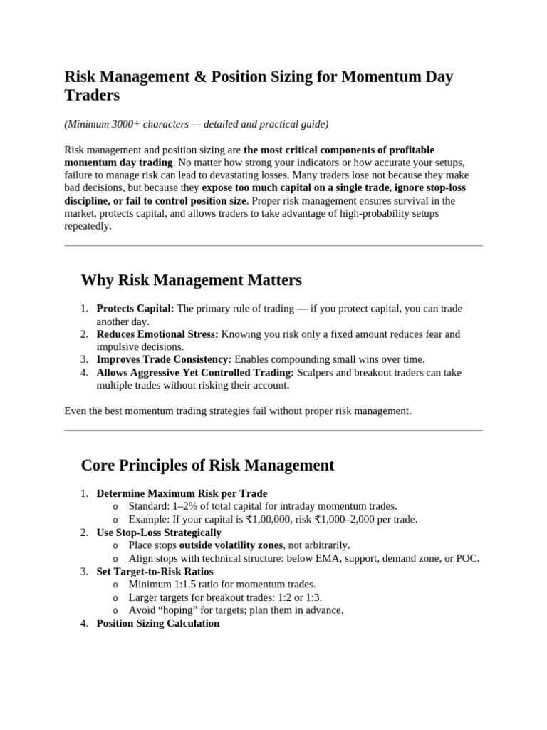 Risk Management & Position Sizing For Momentum Day Traders | PDF | Day ...