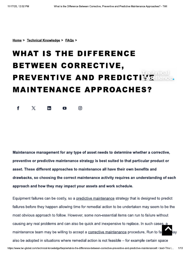 Corrective. Preventive and Predictive Maintence | PDF