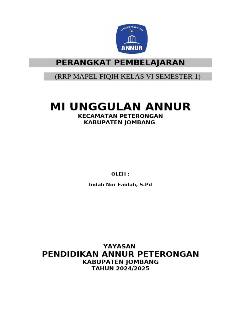 RPP Fiqih Kelas VI MI Annur 2024 | PDF