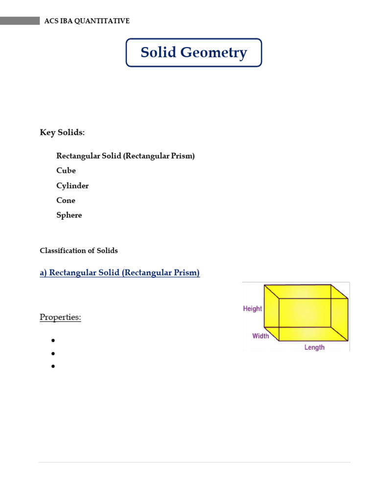 Solid Geometry: Key Shapes & Formulas | PDF | Sphere | Area