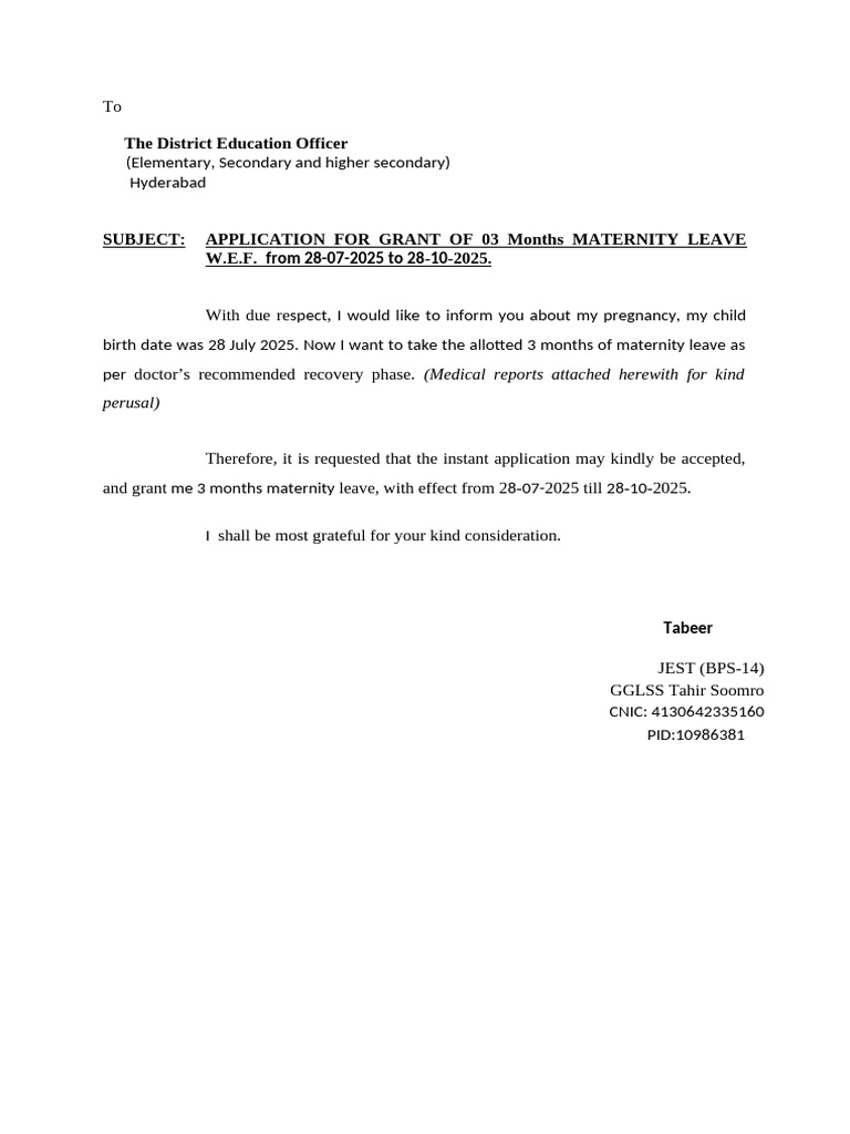 Maternity Leave Application Request | PDF