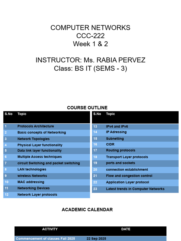 Computer Networks Course Outline | PDF | Computer Network | Network ...