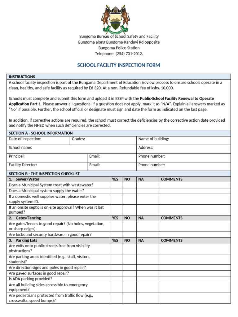 School Facility Inspection Form - 0 | PDF | Stairs | Cabinetry