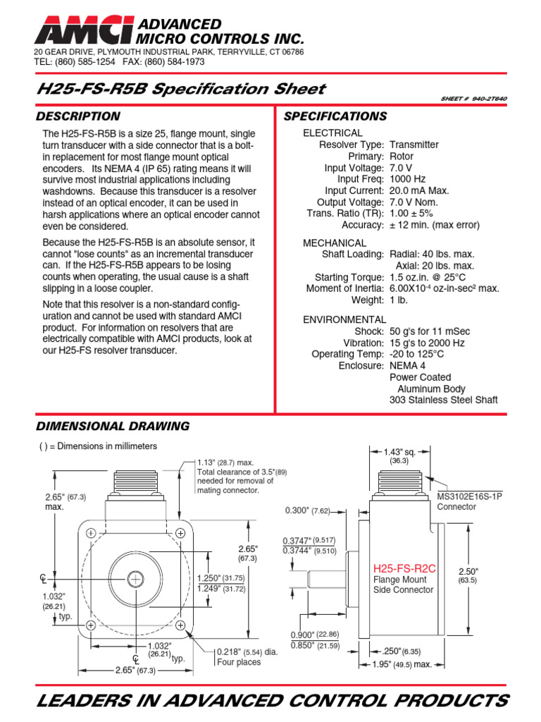 H25-FS-R5B Resolver Transducer Specs | PDF | Electrical Equipment ...