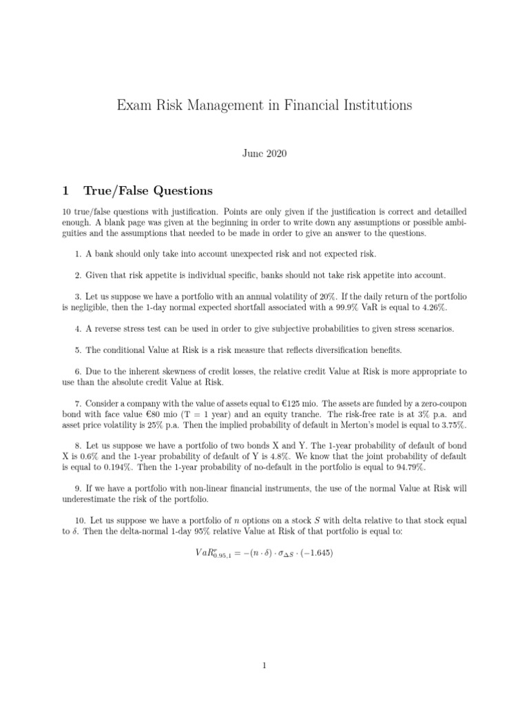 Examining Risk Management in Finance | PDF | Financial Risk | Value At Risk