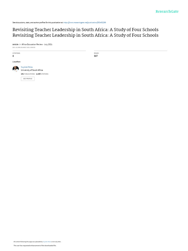 Teacher Leadership in South Africa Study | PDF | Leadership | Mentorship
