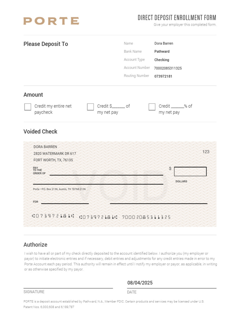 Direct Deposit Enrollment Form | PDF