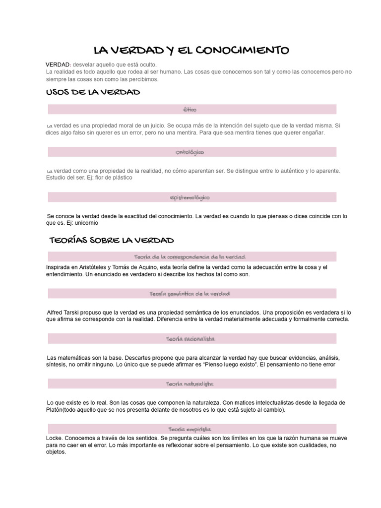 Apuntes Filosofia La Verdad El Conocimiento y Lenguaje | PDF | Verdad ...