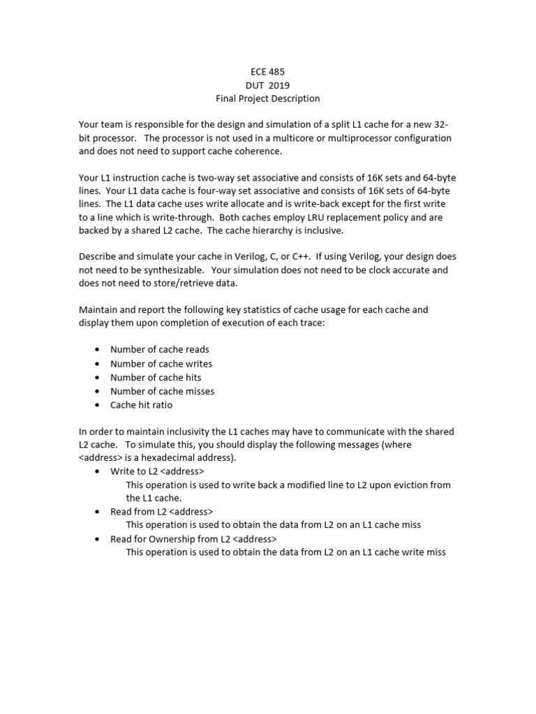 Final Project Description | PDF | Cpu Cache | Cache (Computing)