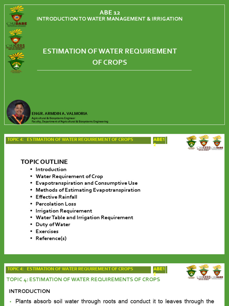 Crop Water Requirement Estimation Guide | PDF | Evapotranspiration | Water