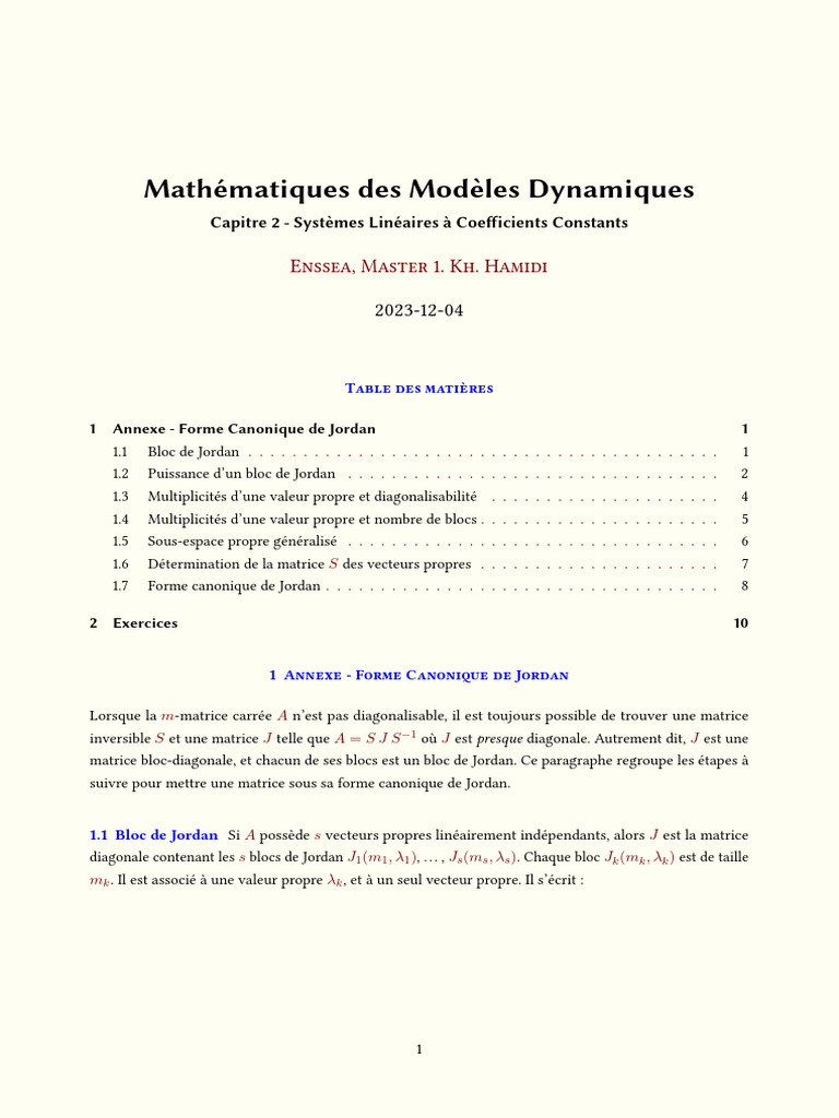 Systèmes Linéaires et Forme de Jordan | PDF | Valeur propre, vecteur ...