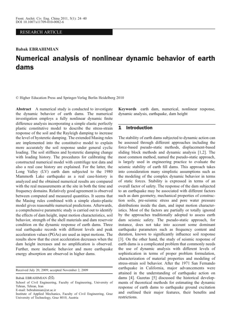 Nonlinear Dynamics of Earth Dams | PDF | Deformation (Engineering ...