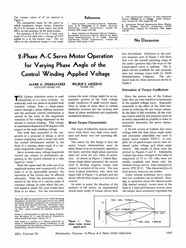 2-Phase A-C Servo Motor Operation For Varying Phase Angle of The ...