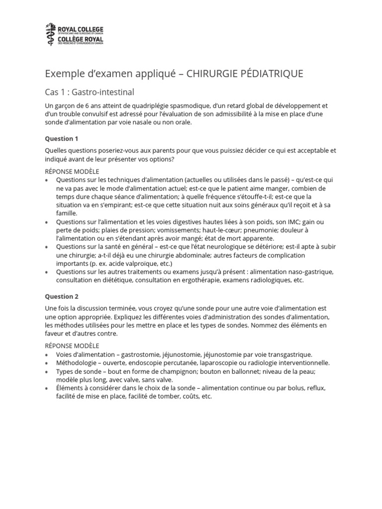 Examen de chirurgie pédiatrique : cas cliniques | PDF | Rate | Chirurgie