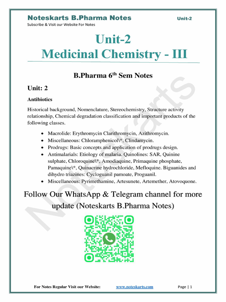 UNIT 2 B.pharma 6th Sem Medicinal Chemistry 3 by Noteskarts 2025 | PDF