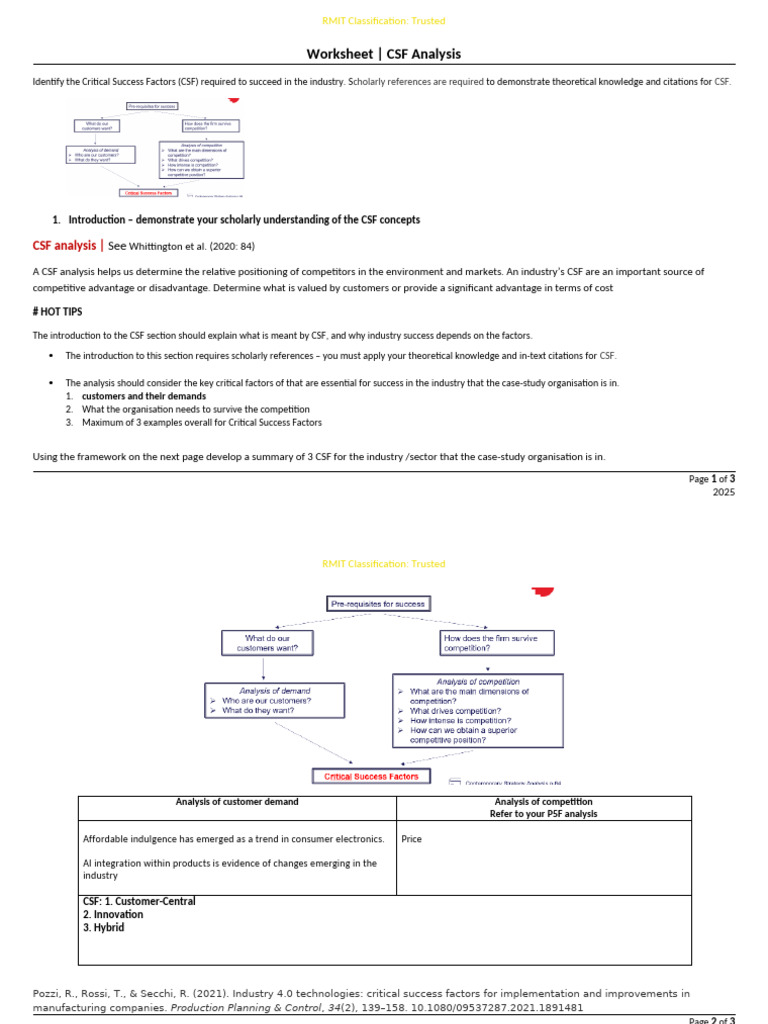 Critical Success Factors (CSF) Worksheet 2025-5 | PDF | Business ...