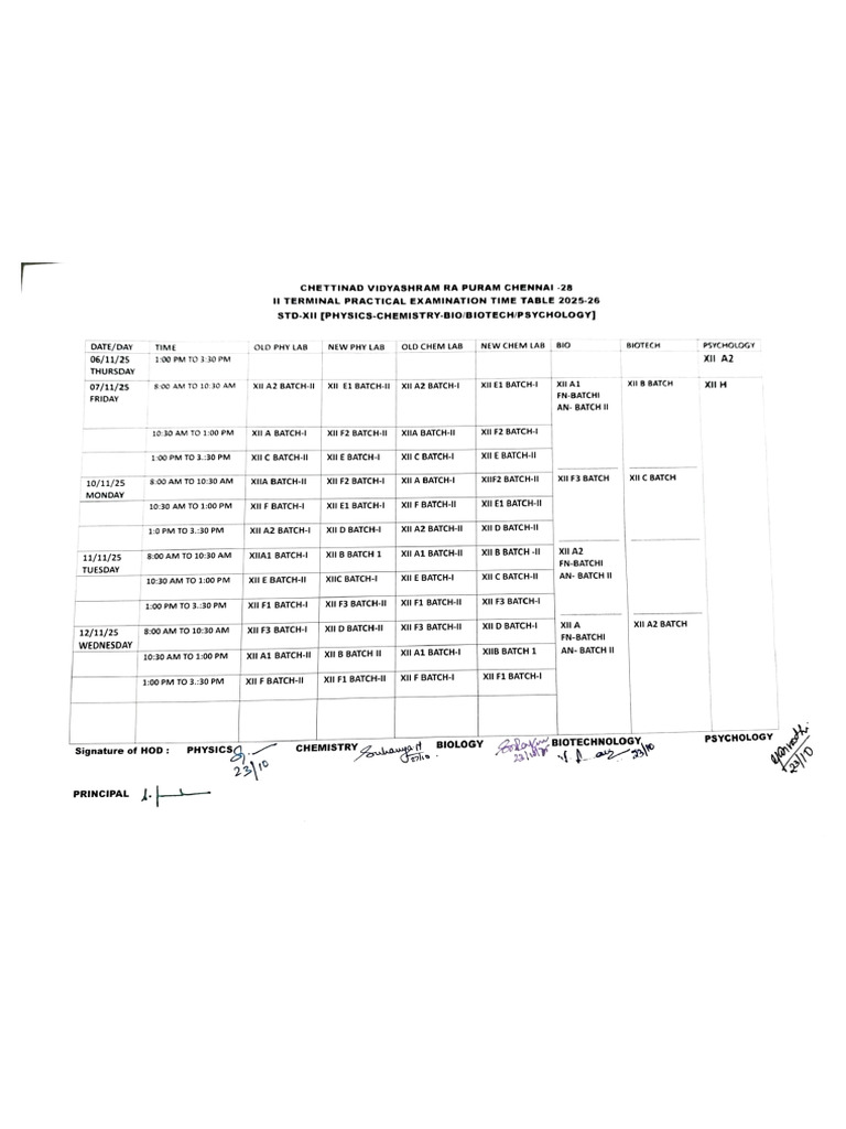 Class XII Term 2 Practical Exam Timetable | PDF
