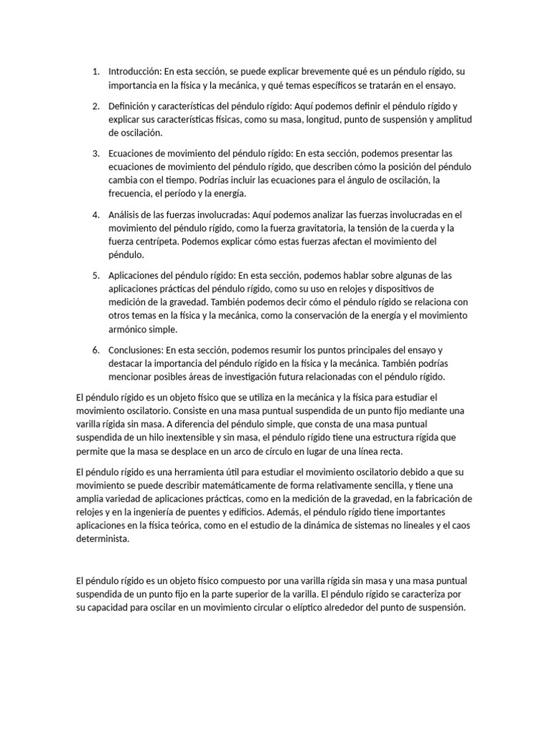 Pendulo Rigido Cuerpo | PDF | Péndulo | Fuerza