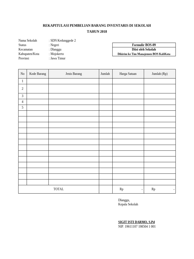 Format Bos-O9 Rekap Pembelian Barang | PDF