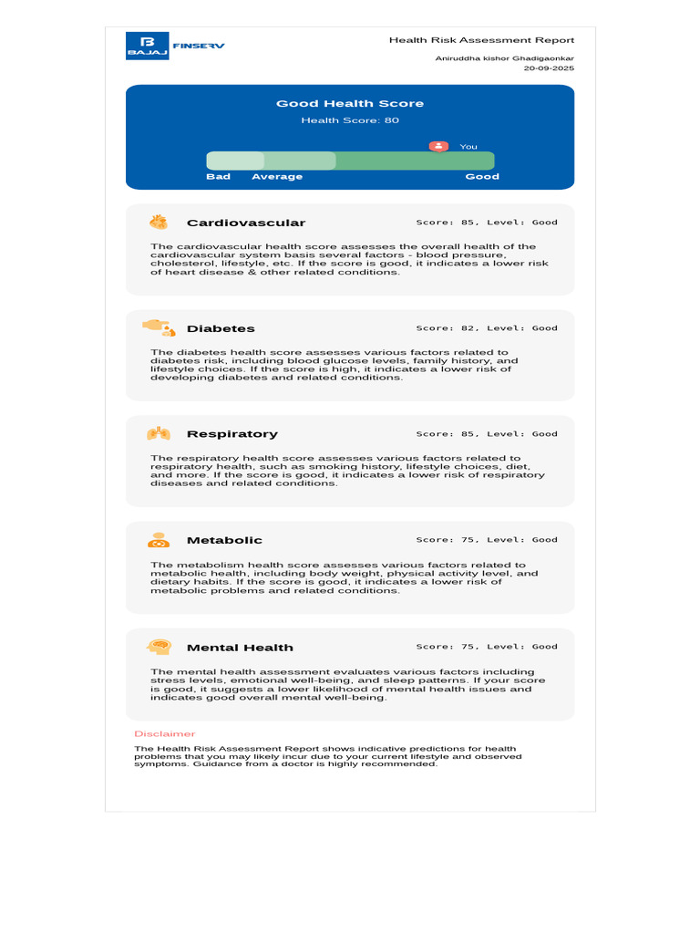 Cardiovascular: Good Health Score | PDF