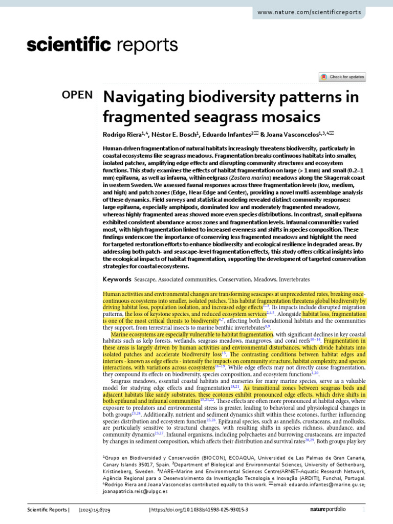 Navigating Biodiversity Patterns in Fragmented Seagrass Mosaics | PDF ...