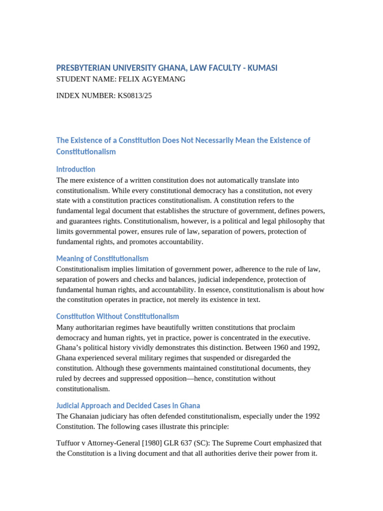 Constitution and Constitutionalism | PDF | Constitution | Separation Of ...