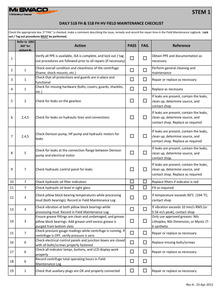 CD-518 FH and FH HV Field Maintenance Checklist - Rev A - 6499249 - 01 ...