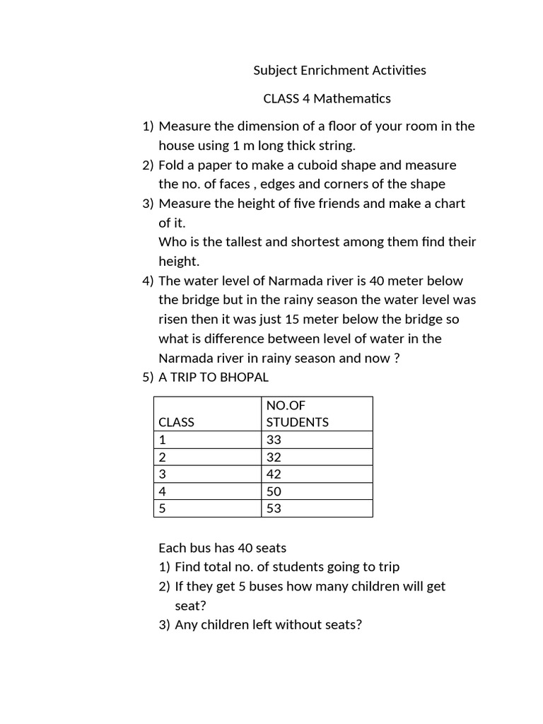 Class 4 Math Enrichment Activities | PDF