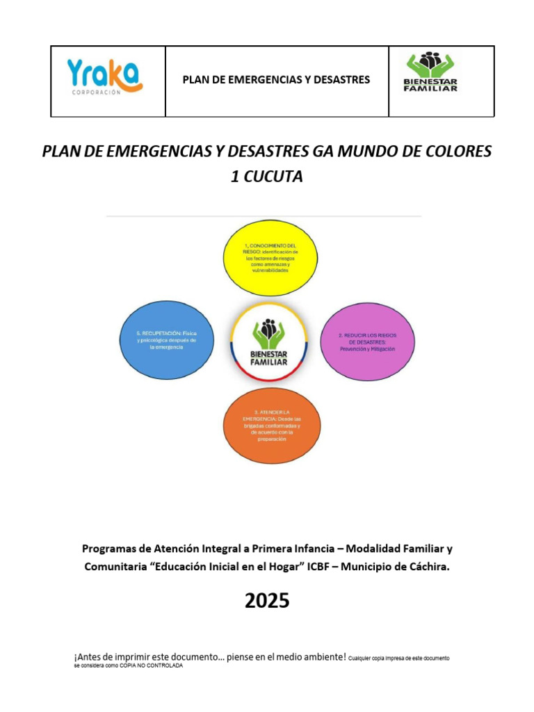 Plan de Emergencias y Desastres ICBF Cúcuta | PDF | Riesgo | Las emociones