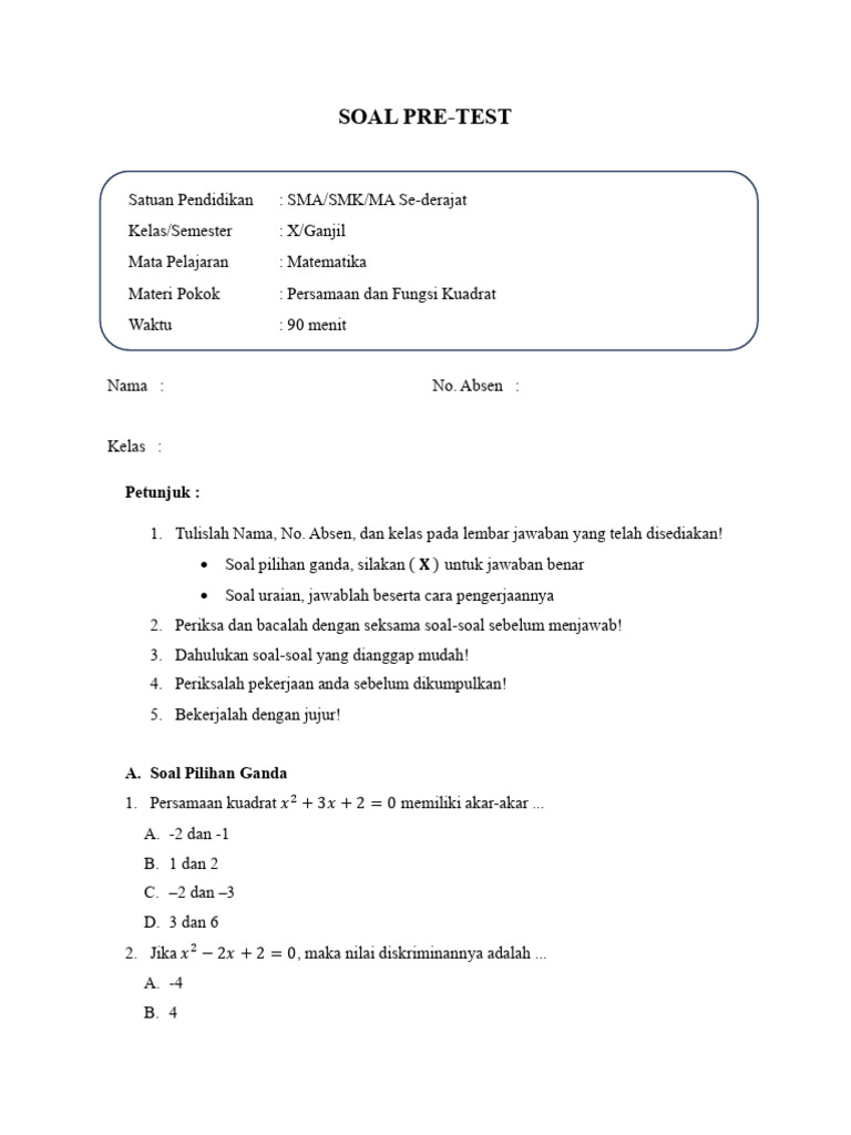 Soal Pre-test 080002 | PDF