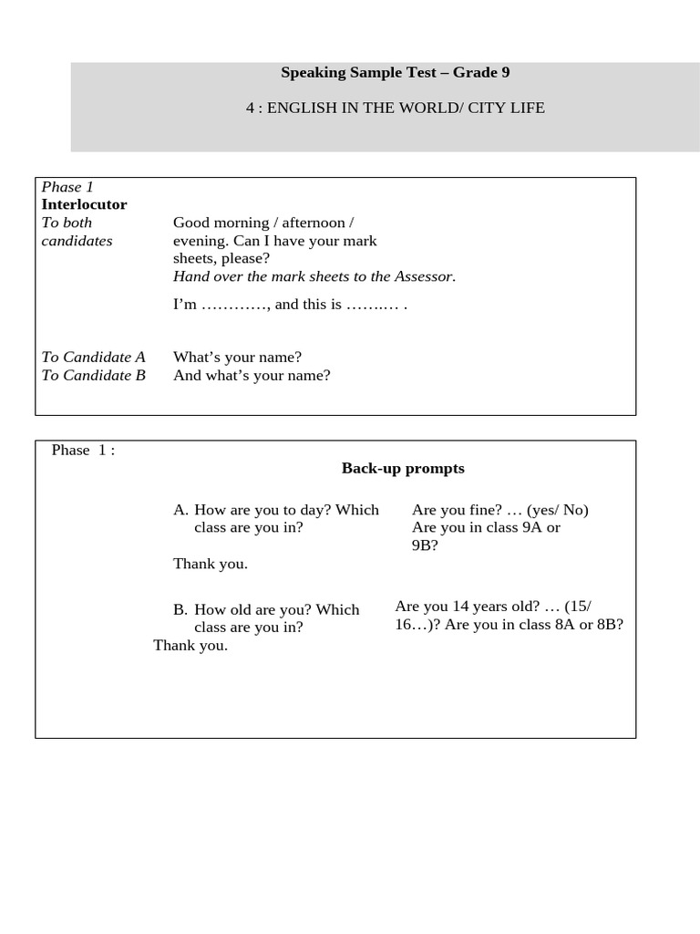 CK II - Speaking Test (Gloabal) | PDF