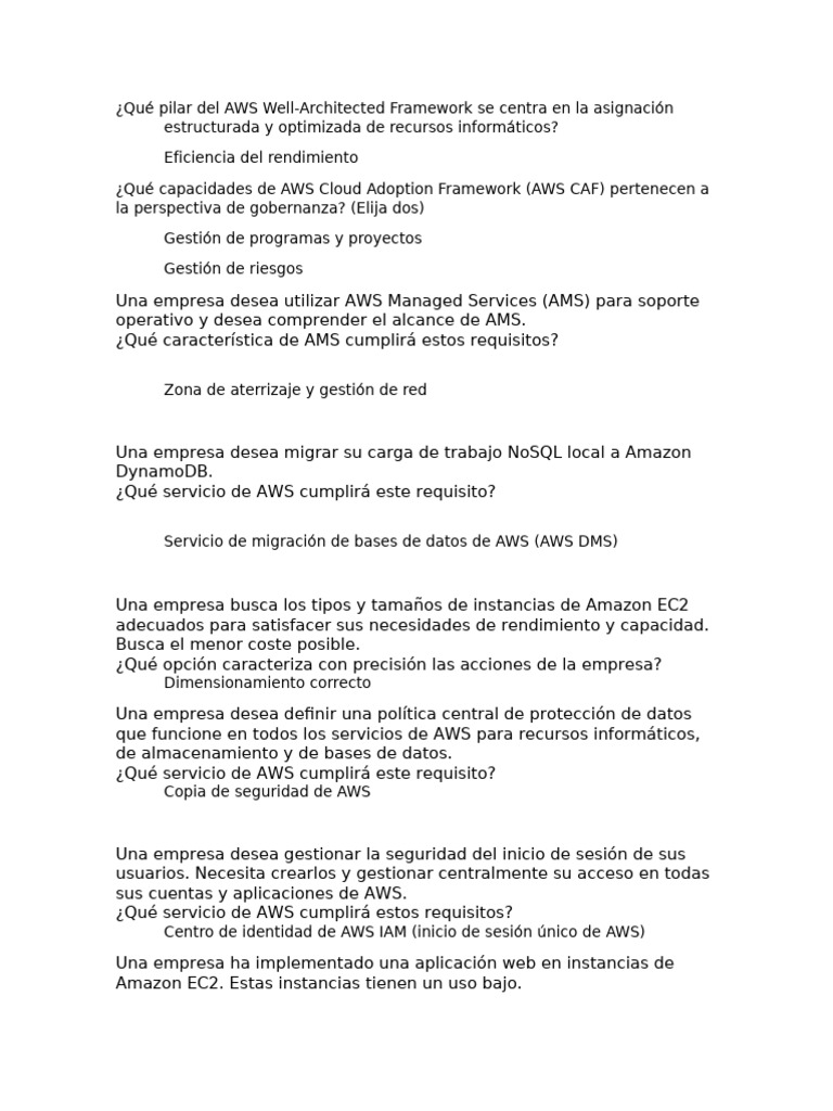 Preguntas Clave sobre Servicios de AWS | PDF | Servicios web de Amazon ...