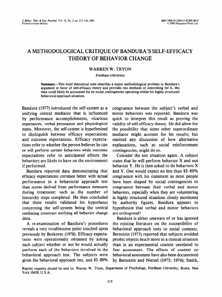 Critique of Bandura's Self-Efficacy Theory | PDF | Self Efficacy ...