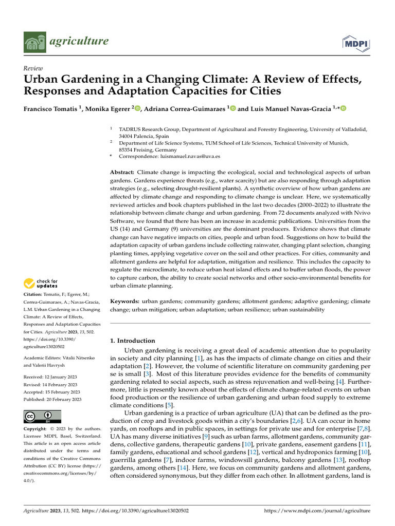 Urban Gardening in A Changing Climate - A Review of Effects, Responses ...